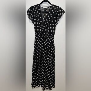 KATE AND LILY Size 4P Black Dress With White Polka Dots